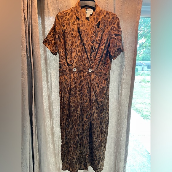 Vintage Robbie Bee Petite Cheetah print silk dress - size 8 - Picture 1 of 5